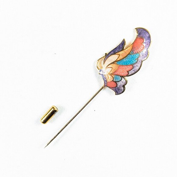 Thai enamel butterfly stickpin in pastel pink, purple, blue - Picture 4 of 6